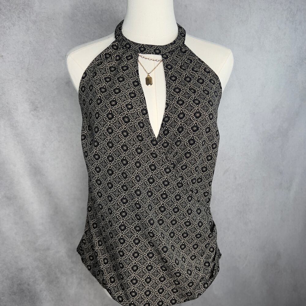 Black Geometric Halter Keyhole Boho Blouse Size Small